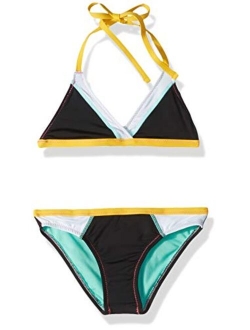 Hobie Girls' Big Triangle Halter Bikini Top and Hipster Bottom Swimsuit Set