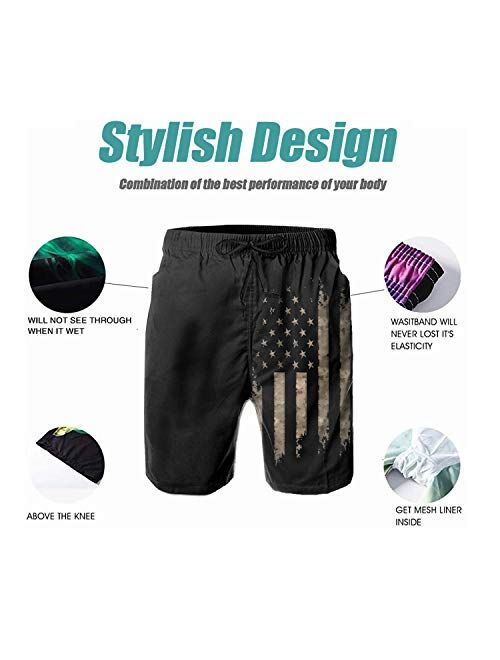 Tincall Distressed American Flag Men's Beach Board Shorts Swim Trunks Quick Dry Swimwear with Pocket
