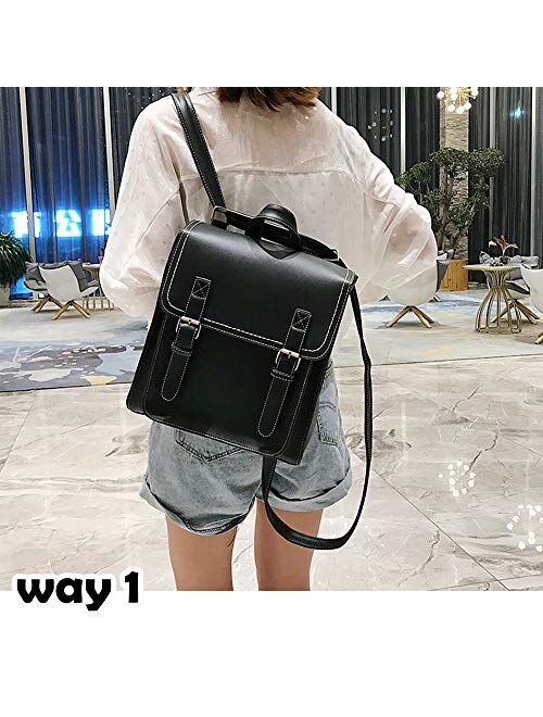 Bee Series Women's Contrast Color Faux Leather Backpack Ladies Convertible Shoulder Bag