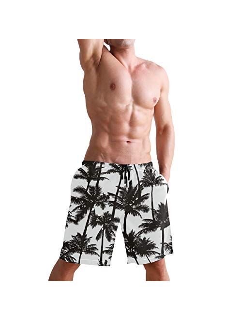 JERECY Men's Swim Trunks Summer Tropical Palm Quick Dry Board Shorts with Drawstring and Pockets