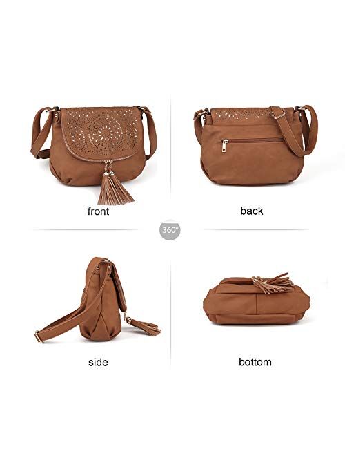 Boho Crossbody Bags for Women Designer Crossbody Purse and Shoulder Handbags with 2 Tassels,Medium Size 13”