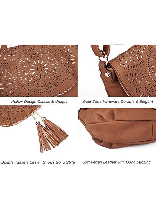 Boho Crossbody Bags for Women Designer Crossbody Purse and Shoulder Handbags with 2 Tassels,Medium Size 13”