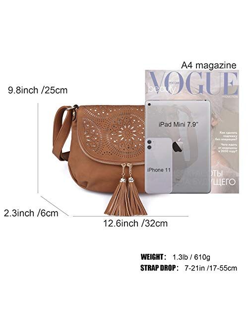 Boho Crossbody Bags for Women Designer Crossbody Purse and Shoulder Handbags with 2 Tassels,Medium Size 13”
