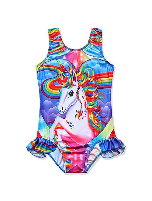 Girls Unicorn One Piece Swimsuits Bathing Suits Ruffle Swimwear Beach Tankini/Bikini/Swimming Wear Pink Blue Purple.