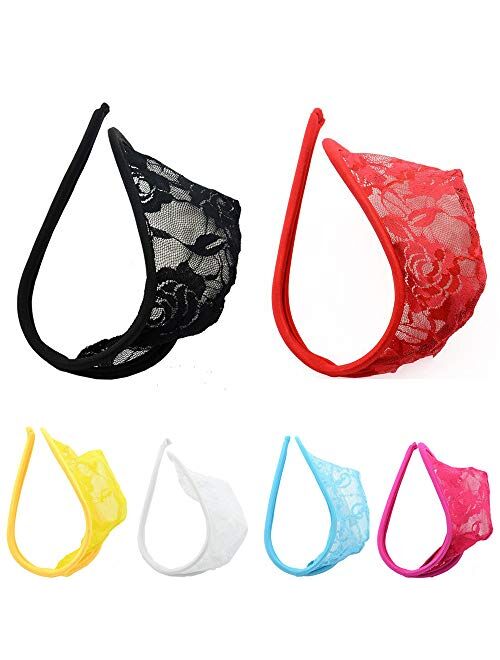 G-Strings Thongs Mens GREFER Sexy Lace Elastic String T-Back Cooling Underwear Underpants Free Size
