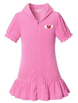 QPANCY Girls Hooded Zip Terry Coverups Swim Beach Cover-Up Cotton Summer Short Sleeve