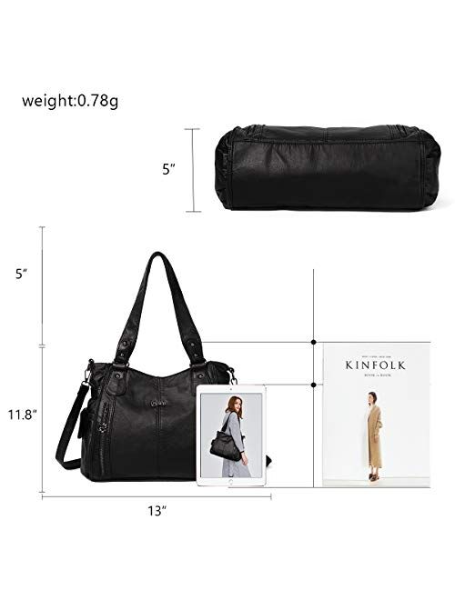 Purses and Handbags for Women Large Hobo Shoulder Bags Soft PU Leather Multi-Pocket Tote Bag