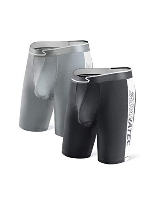 Separatec Men's Underwear Dual Pouch Active Sport Quick Dry 8" Camo Solid Long Leg Boxer Briefs 2 Pack