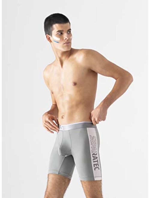 Separatec Men's Underwear Dual Pouch Active Sport Quick Dry 8" Camo Solid Long Leg Boxer Briefs 2 Pack