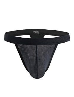Casey Kevin Men's Thongs Underwear Sexy T-back Mesh G-string Low Rise Briefs with Elastic Waistband