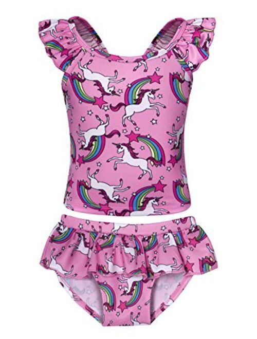 Jurebecia Girls Unicorn One Piece Two Piece Swimsuit Rainbow Bathing Suits Kids Swimwear Toddlers Tankini 1-10 Years