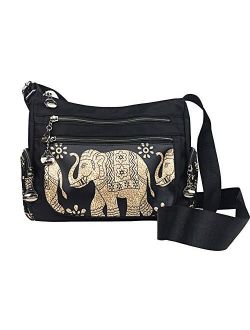 Crossbody Bag for Women Multi Pocket Shoulder Bag Boho Elephant Bag Casual Nylon Purse Handbag