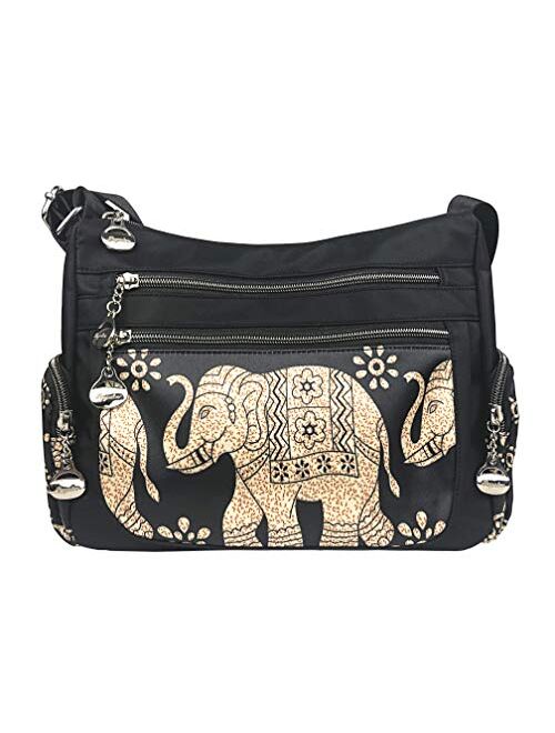 Crossbody Bag for Women Multi Pocket Shoulder Bag Boho Elephant Bag Casual Nylon Purse Handbag