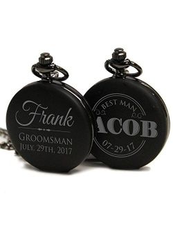 Engraved Monogrammed Quartz Black Pocket Watch - Custom Personalized Groomsmen Wedding Gifts - MPM Styles