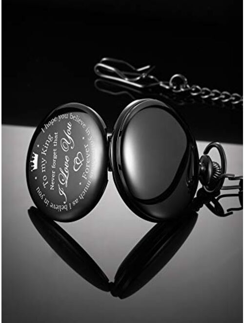 Anniversary Valentines Personalized Gift Engraved Pocket Watch with Chain for Men Husband Boyfriend on Valentines, Christmas, Birthday, Happy Wedding