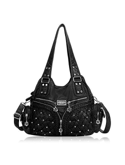 Angel Barcelo Roomy Fashion Hobo Womens Handbags Ladies Purse Satchel Shoulder Bags Tote Washed Leather Bag