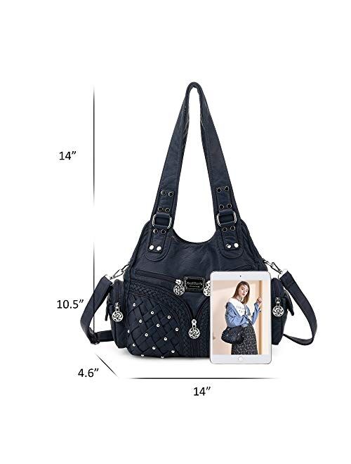 Angel Barcelo Roomy Fashion Hobo Womens Handbags Ladies Purse Satchel Shoulder Bags Tote Washed Leather Bag