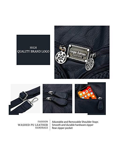 Angel Barcelo Roomy Fashion Hobo Womens Handbags Ladies Purse Satchel Shoulder Bags Tote Washed Leather Bag