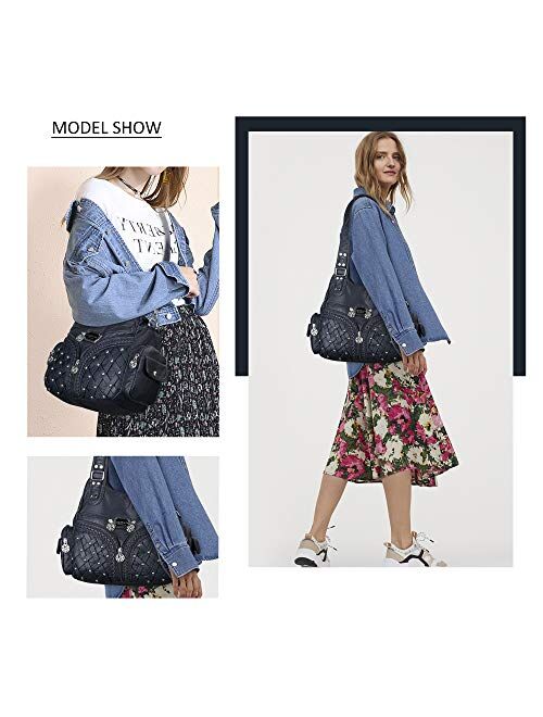 Angel Barcelo Roomy Fashion Hobo Womens Handbags Ladies Purse Satchel Shoulder Bags Tote Washed Leather Bag