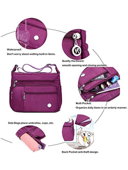 Waterproof Nylon Shoulder Crossbody Bags - Handbag Zipper Pocket Tote Bag Purses Satchel for Ladies Women Girls