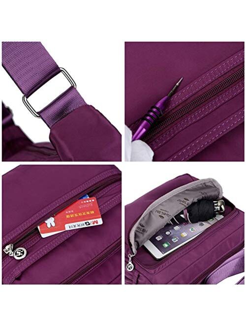 Waterproof Nylon Shoulder Crossbody Bags - Handbag Zipper Pocket Tote Bag Purses Satchel for Ladies Women Girls