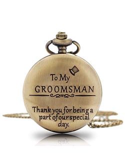 1x Groomsman Gifts for Wedding｜Best Man Pocket Watch｜ Engraved Best Man Pocket Watch with Chain ｜Gift for Best Man Mens' Watch