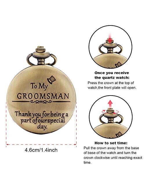 1x Groomsman Gifts for Wedding｜Best Man Pocket Watch｜ Engraved Best Man Pocket Watch with Chain ｜Gift for Best Man Mens' Watch