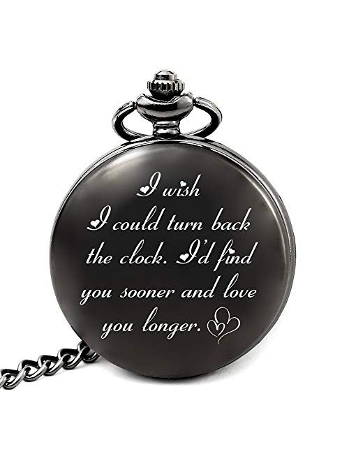 To My Son| Husband| Lover/King| Grandson, ManChDa Mens Womens Quartz Personalized Pocket Watch Engraved Engraving Customized with Chain Gift Box Gift for Son Husband Dad 