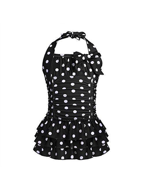 MSemis Little/Big Girls One Piece Adjustable Polka Dot Bathing Suit Ruffle Skirted Swimwear Swim Dress