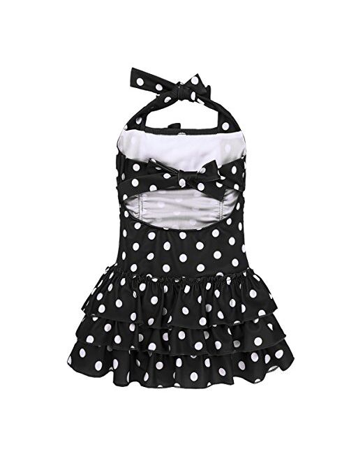 MSemis Little/Big Girls One Piece Adjustable Polka Dot Bathing Suit Ruffle Skirted Swimwear Swim Dress