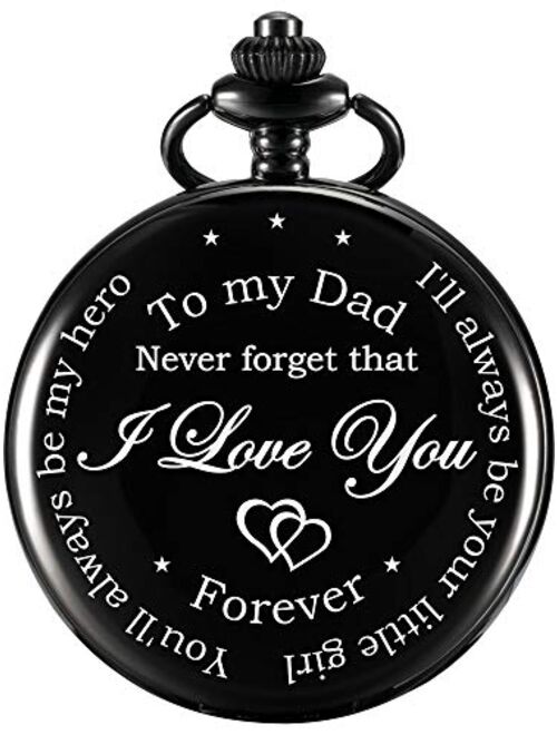 Father's Day Pocket Watch Gift, Personalized Back Engraved I'll Always Be Your Little Girl, You'll Always Be My Hero Quartz Dad Pocket Watches from Daughter