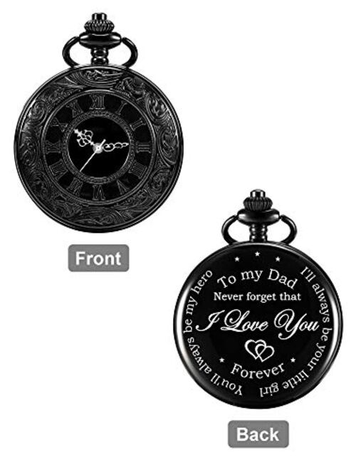 Father's Day Pocket Watch Gift, Personalized Back Engraved I'll Always Be Your Little Girl, You'll Always Be My Hero Quartz Dad Pocket Watches from Daughter