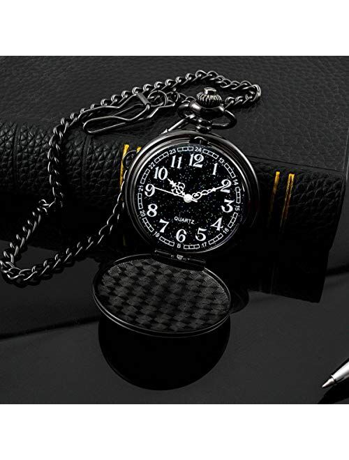 Steampunk Vintage Pocket Watch,Stainless Steel Quartz Pocket Watch 14 with Galaxy in Chain