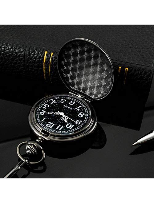 Steampunk Vintage Pocket Watch,Stainless Steel Quartz Pocket Watch 14 with Galaxy in Chain