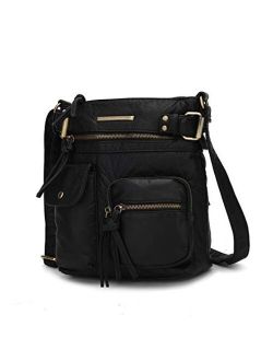 MKF Crossbody Bag for Women: PU Leather Tote Shoulder Bag, Soft Slouchy Handbag Purse, Lady Multi Pocket Pocketbook