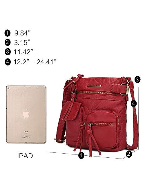 MKF Crossbody Bag for Women: PU Leather Tote Shoulder Bag, Soft Slouchy Handbag Purse, Lady Multi Pocket Pocketbook