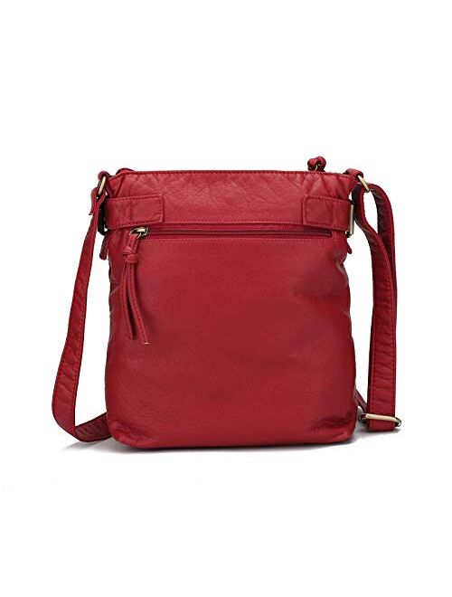 MKF Crossbody Bag for Women: PU Leather Tote Shoulder Bag, Soft Slouchy Handbag Purse, Lady Multi Pocket Pocketbook