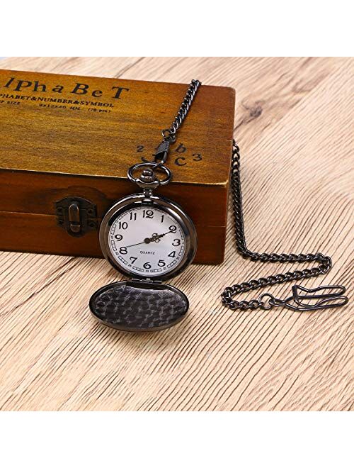 NICERIO Mens White Dial Arabic Numeral Pocket Watch with Chain