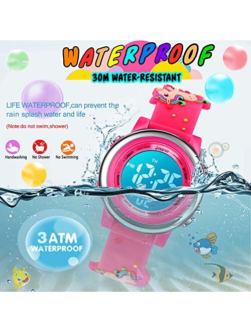 YxiYxi Kids Unicorn Watches 3D Cute Cartoon Digital 7 Color Lights Toddler Wrist Watch with Waterproof Sports Outdoor LED Alarm Stopwatch Silicone Band Boys Girls