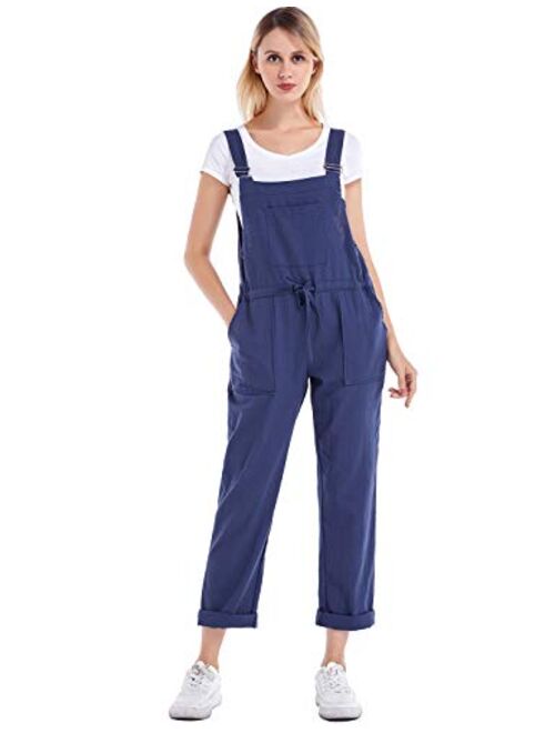 Yeokou Women's Casual Loose Baggy Cotton Linen Jumpsuit Overalls with Pockets