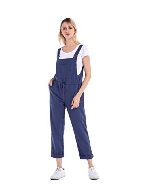 Yeokou Women's Casual Loose Baggy Cotton Linen Jumpsuit Overalls with Pockets