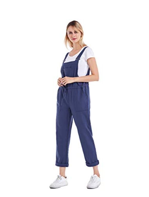 Yeokou Women's Casual Loose Baggy Cotton Linen Jumpsuit Overalls with Pockets