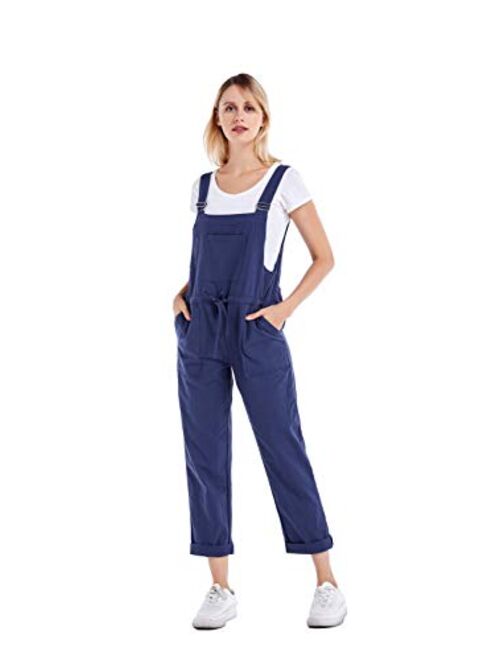 Yeokou Women's Casual Loose Baggy Cotton Linen Jumpsuit Overalls with Pockets