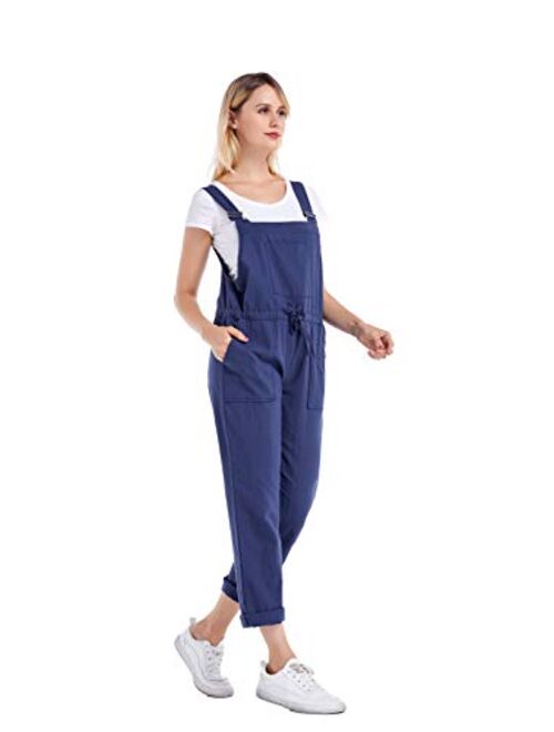 Yeokou Women's Casual Loose Baggy Cotton Linen Jumpsuit Overalls with Pockets
