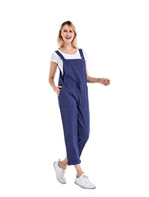 Yeokou Women's Casual Loose Baggy Cotton Linen Jumpsuit Overalls with Pockets