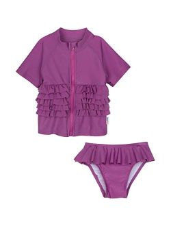 SwimZip Baby Rash Guard Set - Girl Short Sleeve 2 Piece Swimsuit with SPF