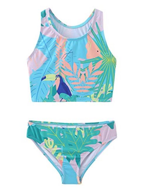 Girls Two Piece Tankini Boyshort Swimsuit Kids Swimwear Set Sun Protection Bathing Suit
