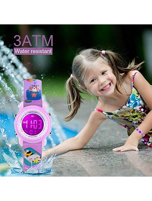 Kids Unicorn Watch Digital Waterproof - Upgrade 3D Cute Cartoon 7 Color Lights Sports Outdoor LED Electrical Toddler Watches with Alarm Stopwatch for Girls Little Child