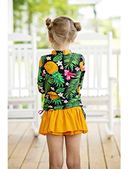 qyqkfly Girls Pineapple Long Sleeve Rash Guard with Pants 2-Piece Swimsuit(FBA)