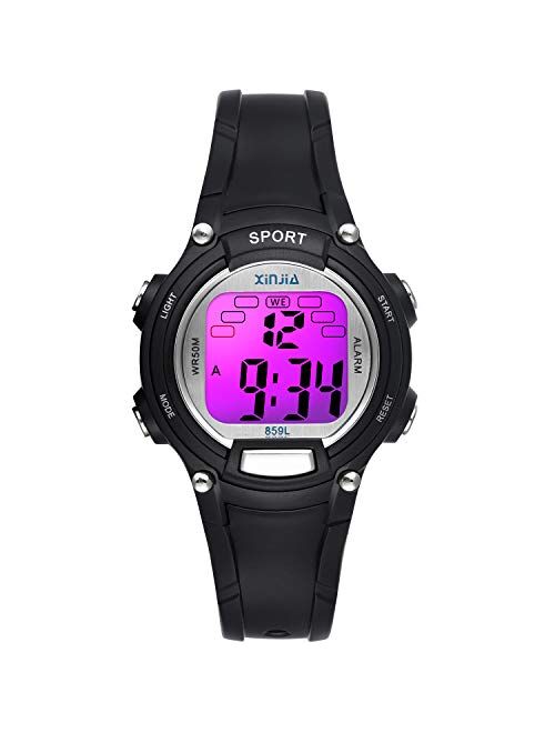 Kids Digital Watches for Girls Boys,7 Colors LED Flashing Waterproof Wrist Watches for Boys Girls Child Sport Outdoor Multifunctional Wrist Watches with Stopwatch/Alarm f